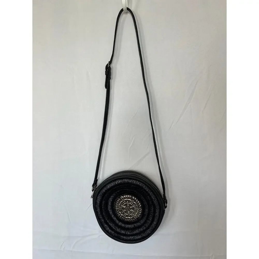 Free People Tambourine Roundy Bag Crossbody Medallion Adjustable Strap Black